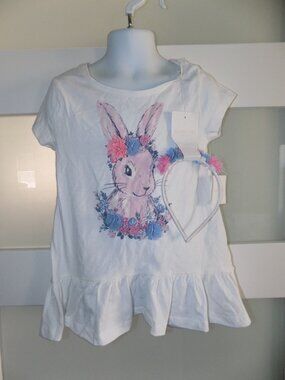 Shabby Chic Bunny Rabbit SS Shirt Size 7/8 W/Flower Headband NEW